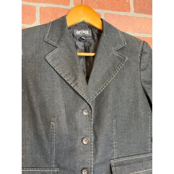 Kasper Women's Denim Sportswear Blazer Jacket Long Sleeve Two Pockets Size 4P - Picture 2 of 6